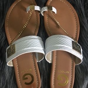 Guess Shoes - Guess White and Gold Sandals Size 7.5 NEVER WORN Guess Shoes - Guess White and Gold Sandals Size 7.5 NEVER WORN